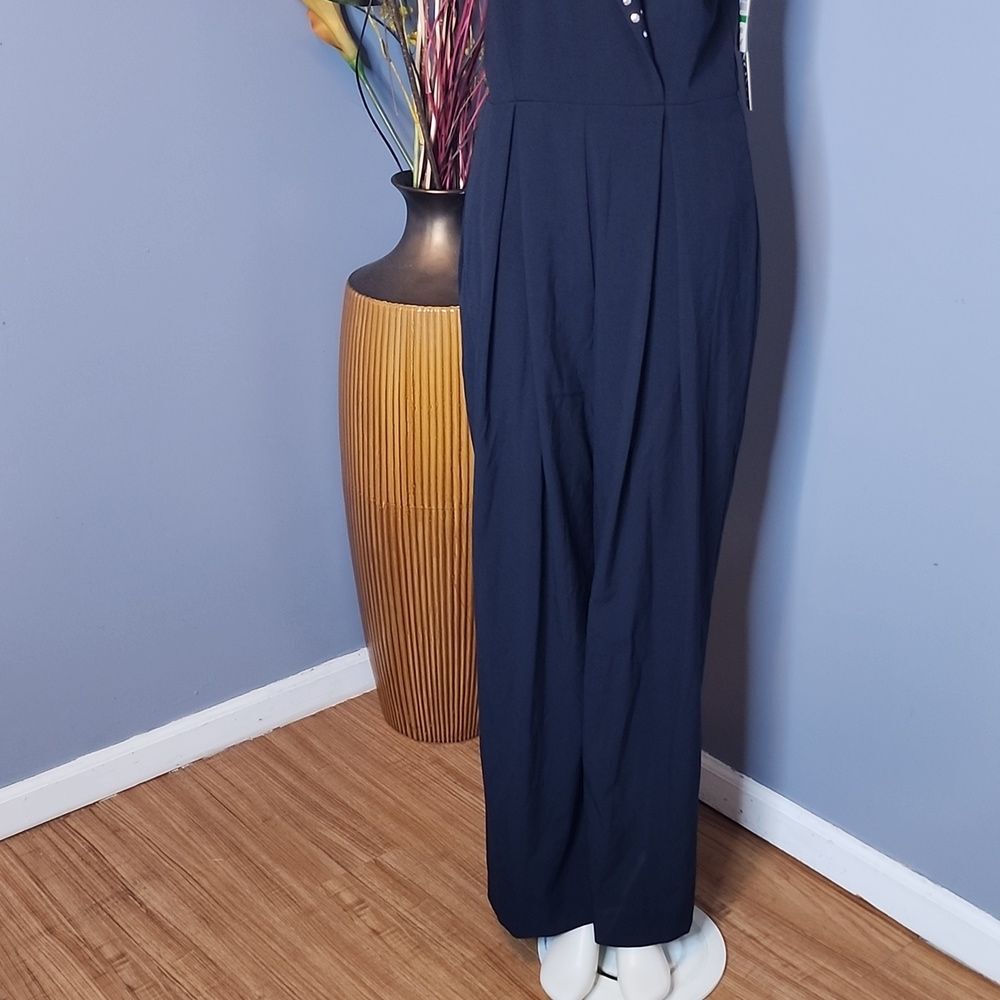 XOXO Womens Embellished Surplice Neck Jumpsuit Navy Size Large NWT - Picture 6 of 16